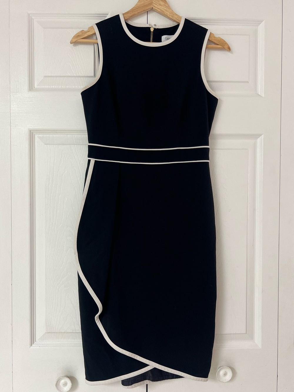 Calvin Klein Black Midi Sheath Dress with White Piping